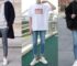 Áo thun form rộng với quần jeans là outfit phổ biến của giới trẻ